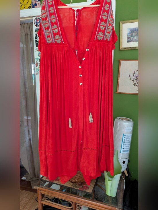 Free People Dresses & Skirts - Frsee PeopleRed Embroidered Boho Tassel Dress